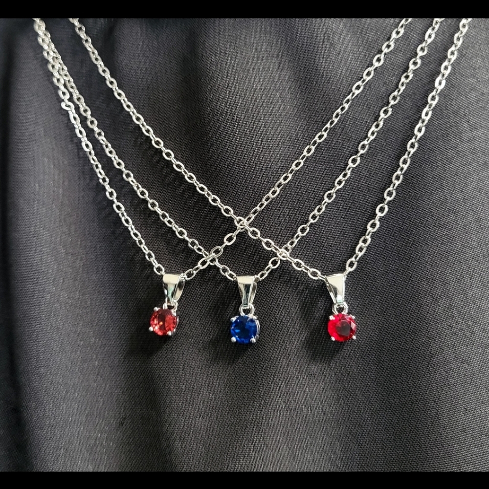 3 Effy silver tone necklaces with jewel pendant - red,pink,blue